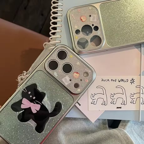 K23104 リボンねこグリッターiPhoneケース