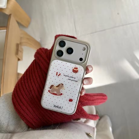 S75228 チェリーケーキと木馬のドットiPhoneケース