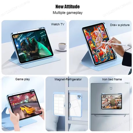 D0028 360°マグネット回転スタンド付きiPadケース