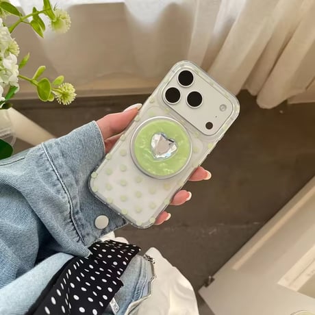 K23173 ジュエルハート MagSafeグリップ付きドットiPhoneケース