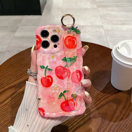 K22748 苺とチェリーのあまかわデザインiPhoneケース