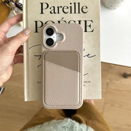 K22731 バイカラーポケット付きレザーiPhoneケース