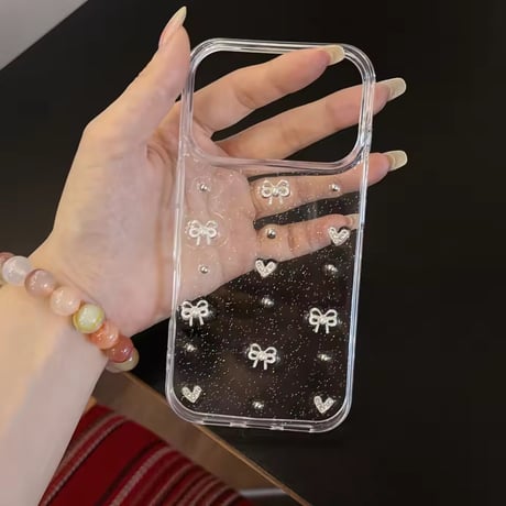 L62477 きらめきリボンハートクリアiPhoneケース
