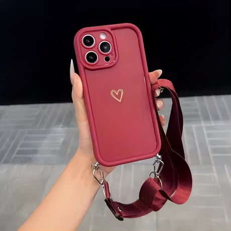 K23085 ミニハートワンポイントストラップ付きiPhoneケース