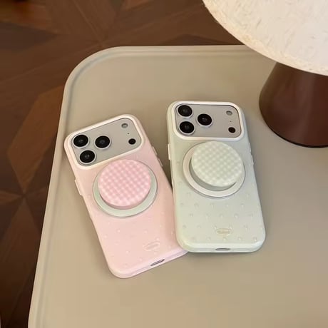 K23163 ギンガムドット MagSafeグリップ付きiPhoneケース