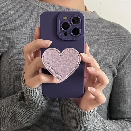 K22754 ハートグリップ付きくすみカラーiPhoneケース