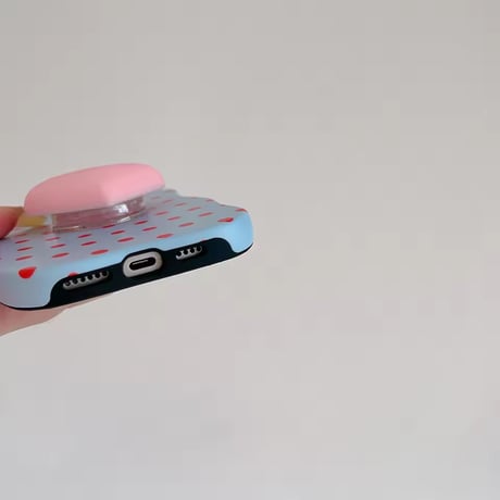 K23000 ぷっくりハートソケット付きドット柄 iPhoneケース