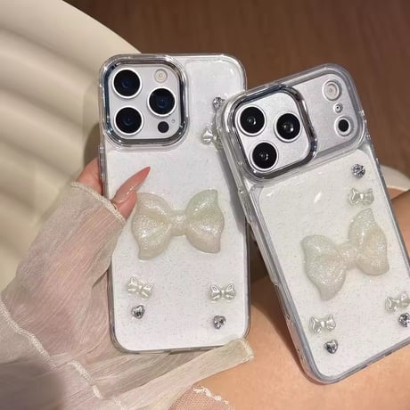 L62428 うるツヤリボンジュエルクリアiPhoneケース