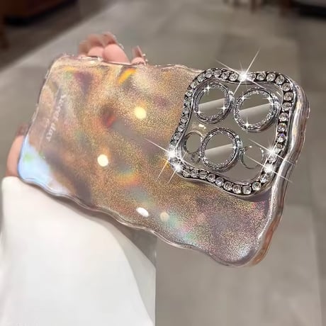 S75254 ビジューカメラフレームオーロラグロウiPhoneケース