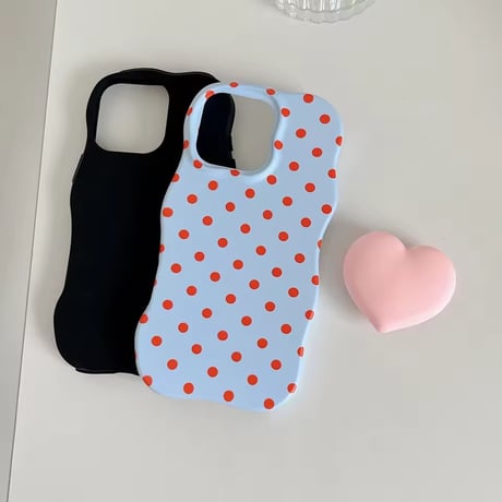 K23000 ぷっくりハートソケット付きドット柄 iPhoneケース