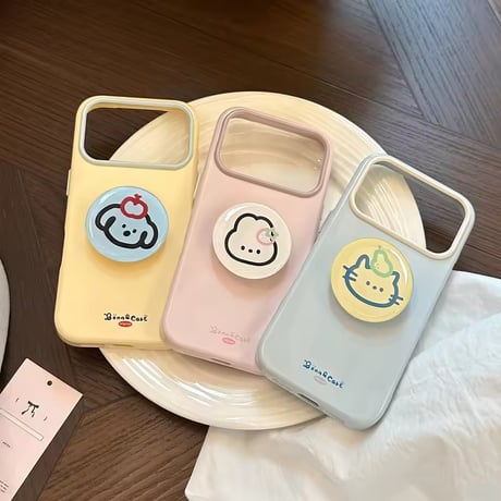 K23176 どうぶつグリップ付き パステル iPhoneケース