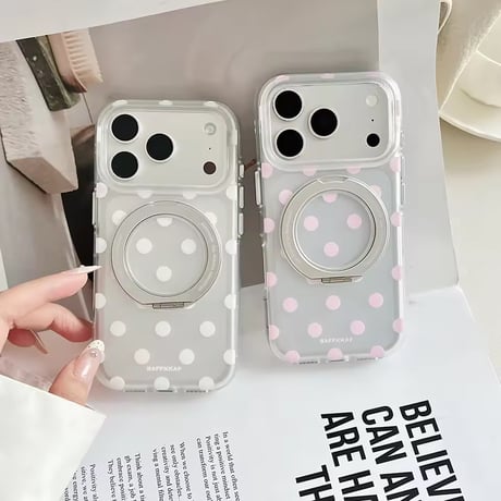 K23100 ドット柄回転スタンド付きiPhoneケース