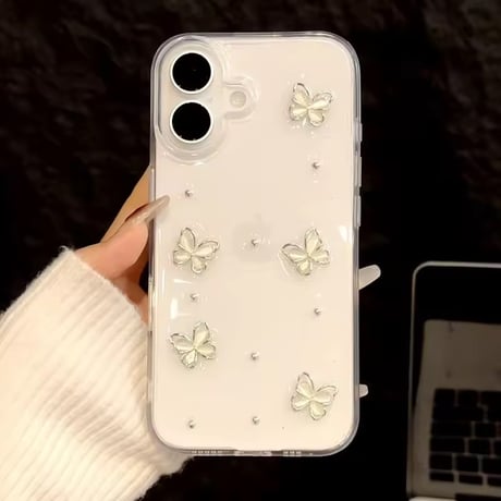L62367 クリアバタフライ シャイニーホワイト iPhoneケース