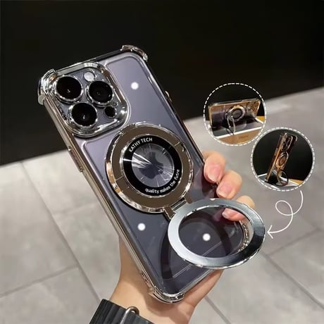 K23012 MagSafe対応 メタルリング付きクリアiPhoneケース