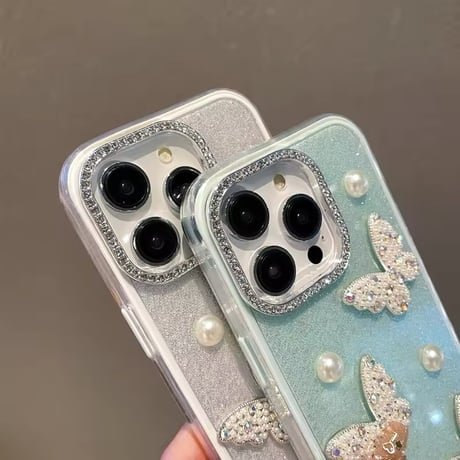 S74625 ジュエリーバタフライとパールのきらきらiPhoneケース