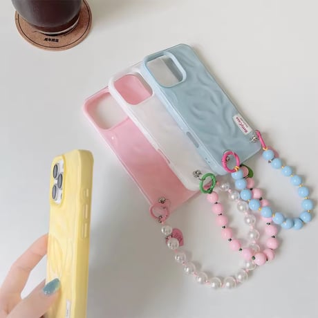 K22854 カラービーズストラップ付きiPhoneケース