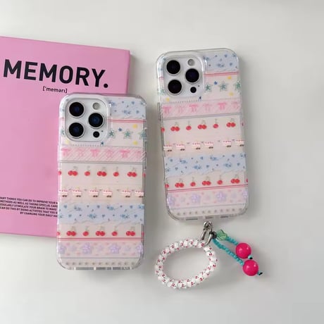 K22918 ストラップ付きチェリーガーリークリア iPhoneケース