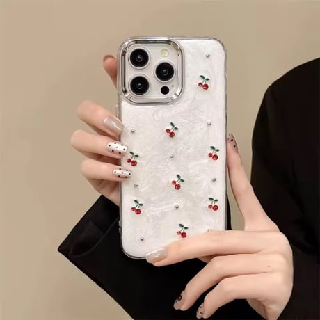 S75140 さくらんぼパールホワイト iPhoneケース