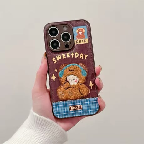 S74466 もこもこアニマル刺繍iPhoneケース