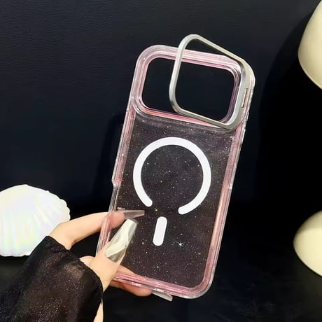 K23039 ラメ入りクリアスタンドiPhoneケース