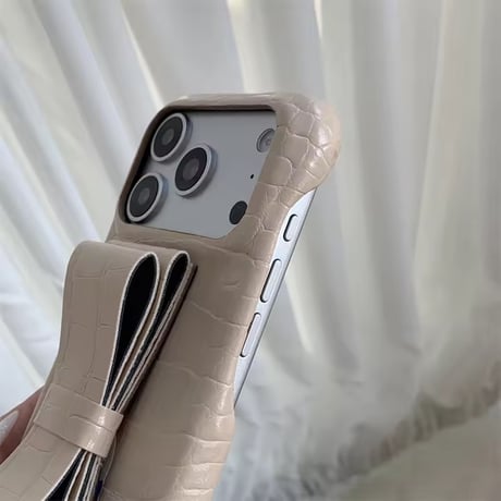 K23035 クロコ調リボンスタンド付き iPhoneケース