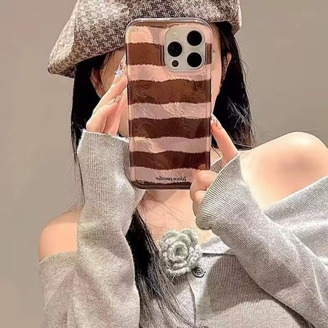 S75196 ブラウンストライプ iPhoneケース