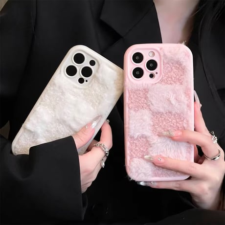 S74335 ふわもこチェック iPhoneケース