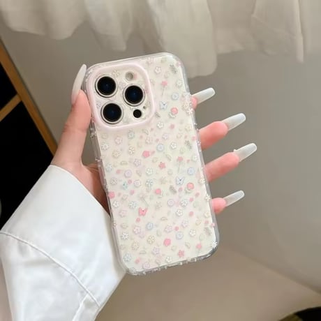 S75500 小花とビーズストラップのiPhoneケース