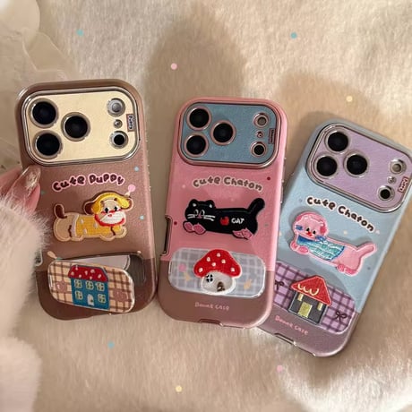 K23051 キャラクター刺繍風スタンド付きiPhoneケース