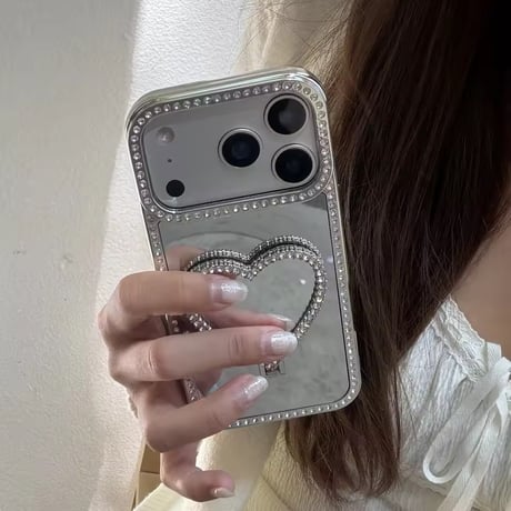 K23086 ビジューハートスタンドミラーiPhoneケース