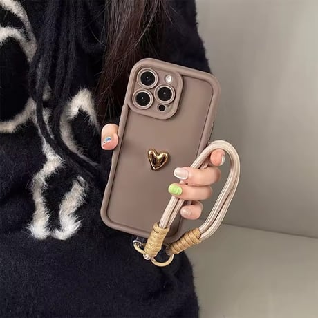 K22929 ゴールドハート ストラップ付き iPhoneケース
