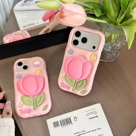 S75474 ぷっくりチューリップグリップiPhoneケース