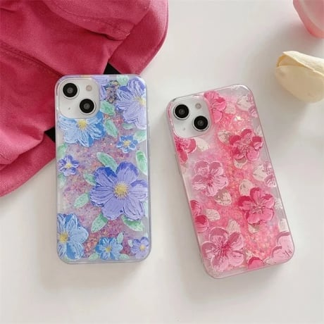 S74491 グリッターフラワーiPhoneケース