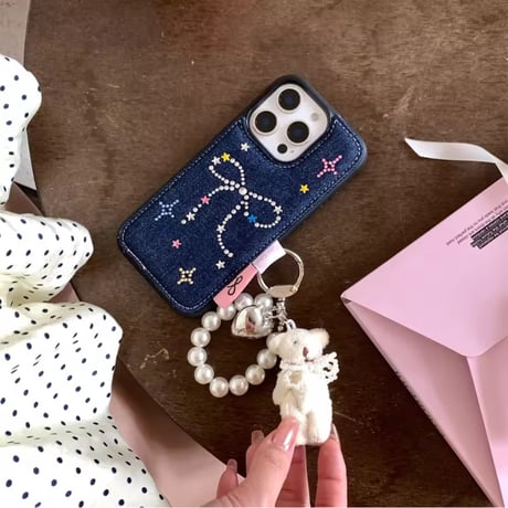 S74923 ビジューリボンスターダスト iPhoneケース