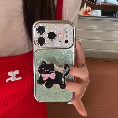 K23104 リボンねこグリッターiPhoneケース