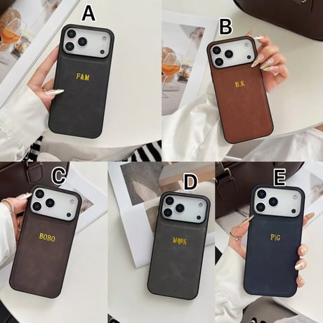 S75238 ゴールドロゴ名入れレザー風 iPhoneケース