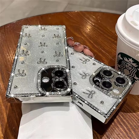 S75248 きらめきリボン ビジューフレーム iPhoneケース