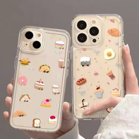 S75373 ゆるかわフード総柄iPhoneケース