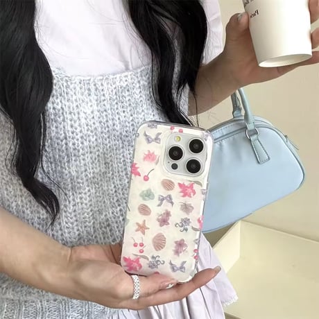 S74806 ピンク貝がらとチェリーのガーリーiPhoneケース