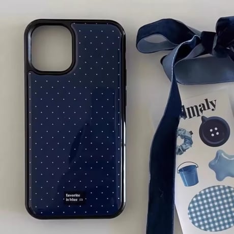 S75436 ブルーフラワードット iPhoneケース