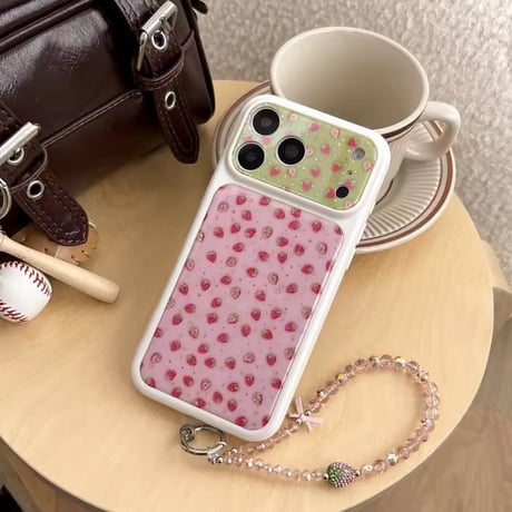 K23079 ストロベリードットビーズストラップ付き iPhoneケース