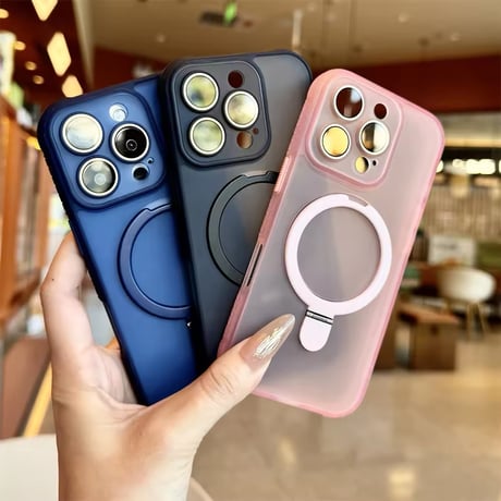K22739 MagSafe対応くすみカラースタンドリングiPhoneケース