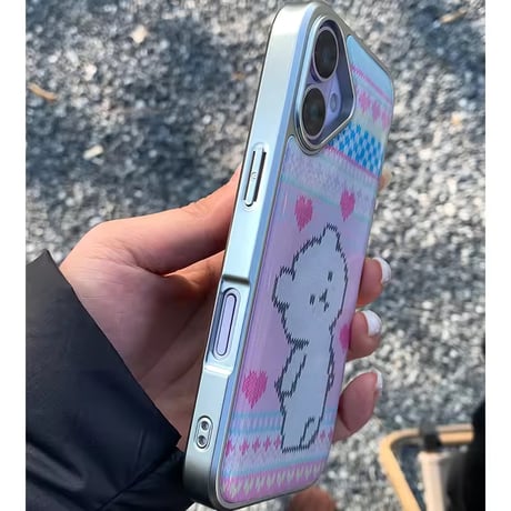 S75559 ニット風ベアハート iPhoneケース