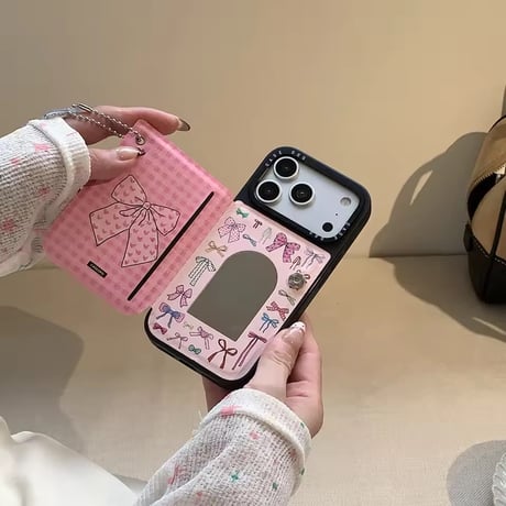 K23017 リボンチェックミラーiPhoneケース