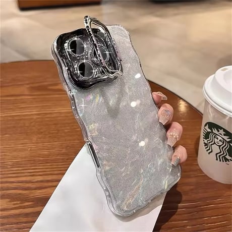 K22688 ぷるぷるラメのカメラスタンドiPhoneケース