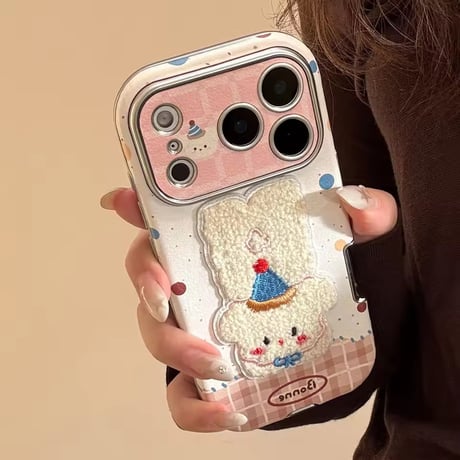 S75152 ふわもこアニマル刺繍 iPhoneケース