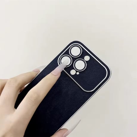 K23023 ファーストラップ付きデニム調iPhoneケース