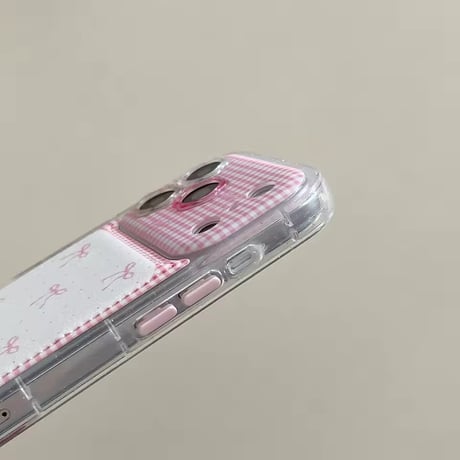 K23123 ピンクリボンチェック スタンドiPhoneケース