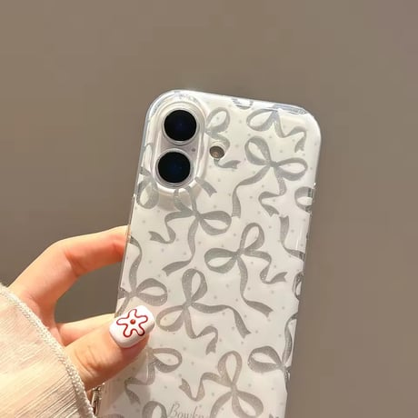 S75198 シルバーリボン ドットiPhoneケース