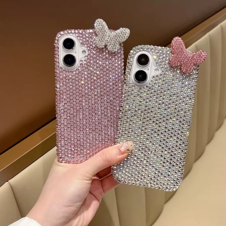 K22784 きらめきバタフライストラップ付きiPhoneケース